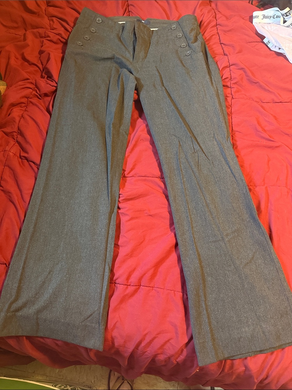 GAP Gray Wide-Leg Dress Pants with Button Detail